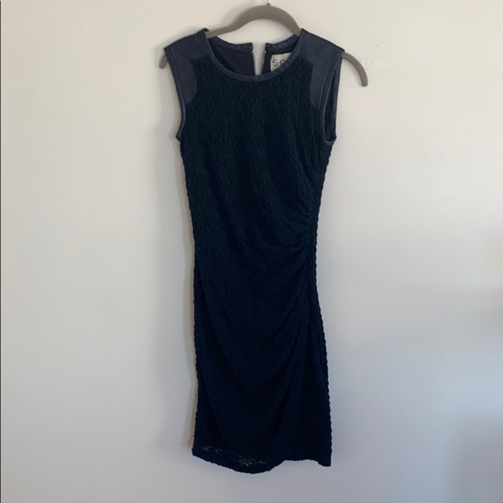 SEA New York textured leather trim LBD